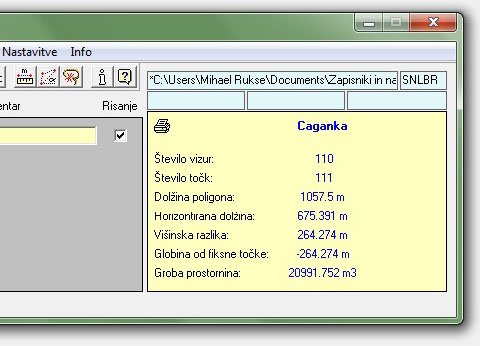 Izrez iz programa Speleoliti 4.2.