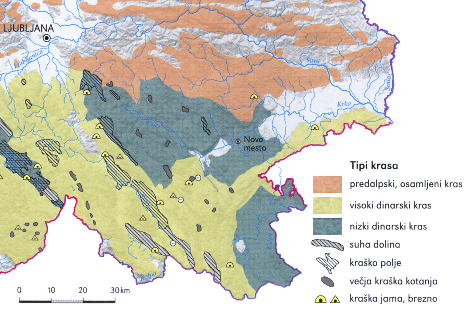 Regionalizacija dolenjskega krasa (po: Gams, Ivan; _Kras v Sloveniji v prostoru in času_, 2003)