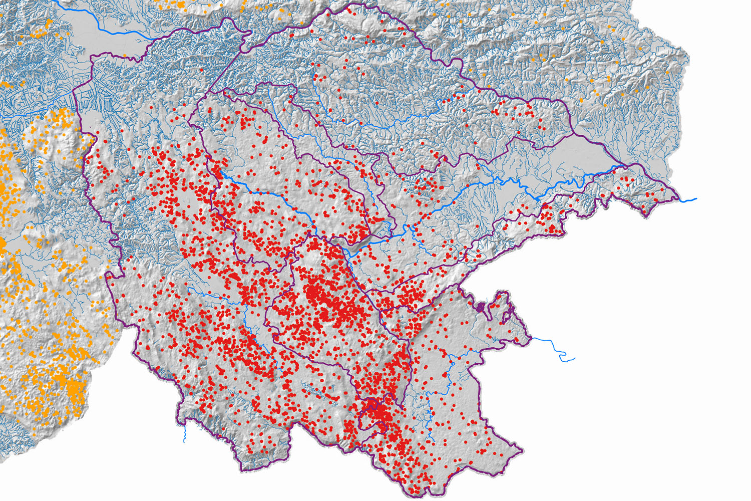 Dolenjske jame po geografskih enotah. Grafični prikaz Marko Pršina