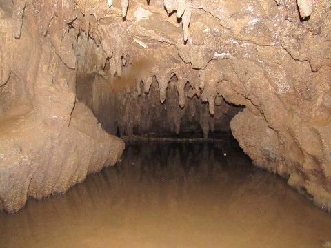 Pogled na številne potopljene kapnike, ki so onemogočili nadaljevanje s čolnom. Foto Borivoj Ladišić.