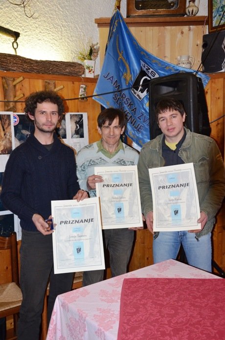 Dobitniki priznanj JZS Jernej, Andrej in Igor.