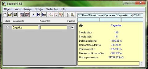 Izračun v programu Speleoliti.